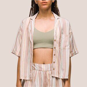 Prana Iguala pastel stripes 100% cotton boxy cuff sleeve button down tee XS